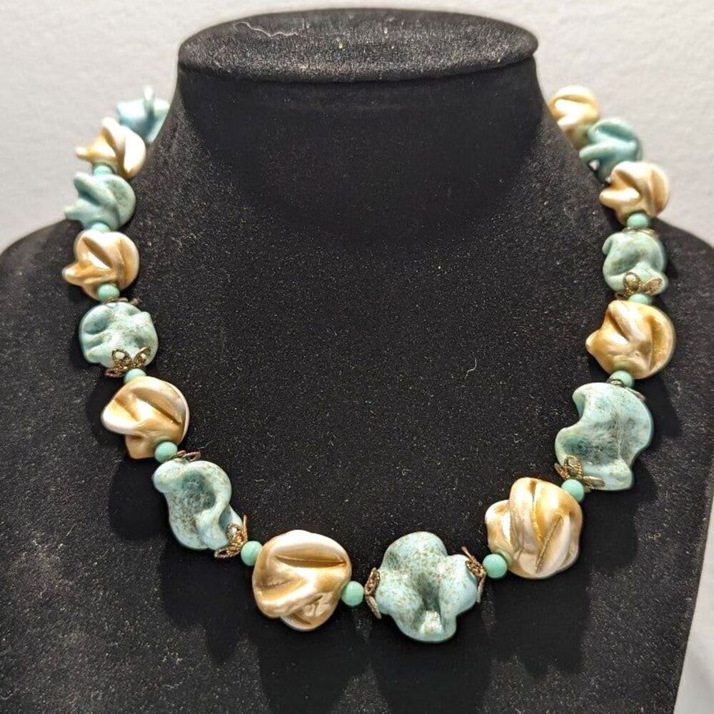 Glass Blue White Baroque Glass Beads